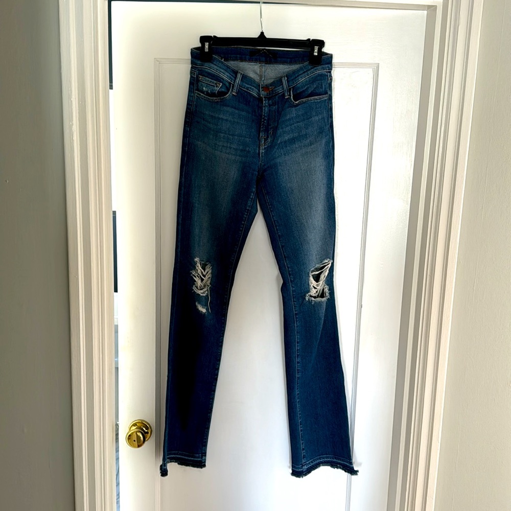 J Brand denim. Size 27. Style Brya Breathless. Raw hem, distressed.